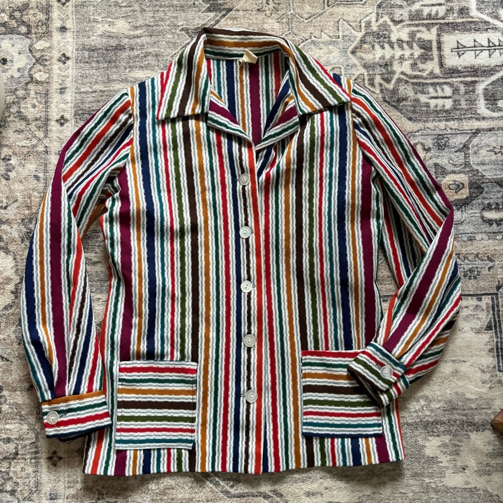 Vintage 70s striped long sleeve shirt size M multi color - Picture 1 of 10